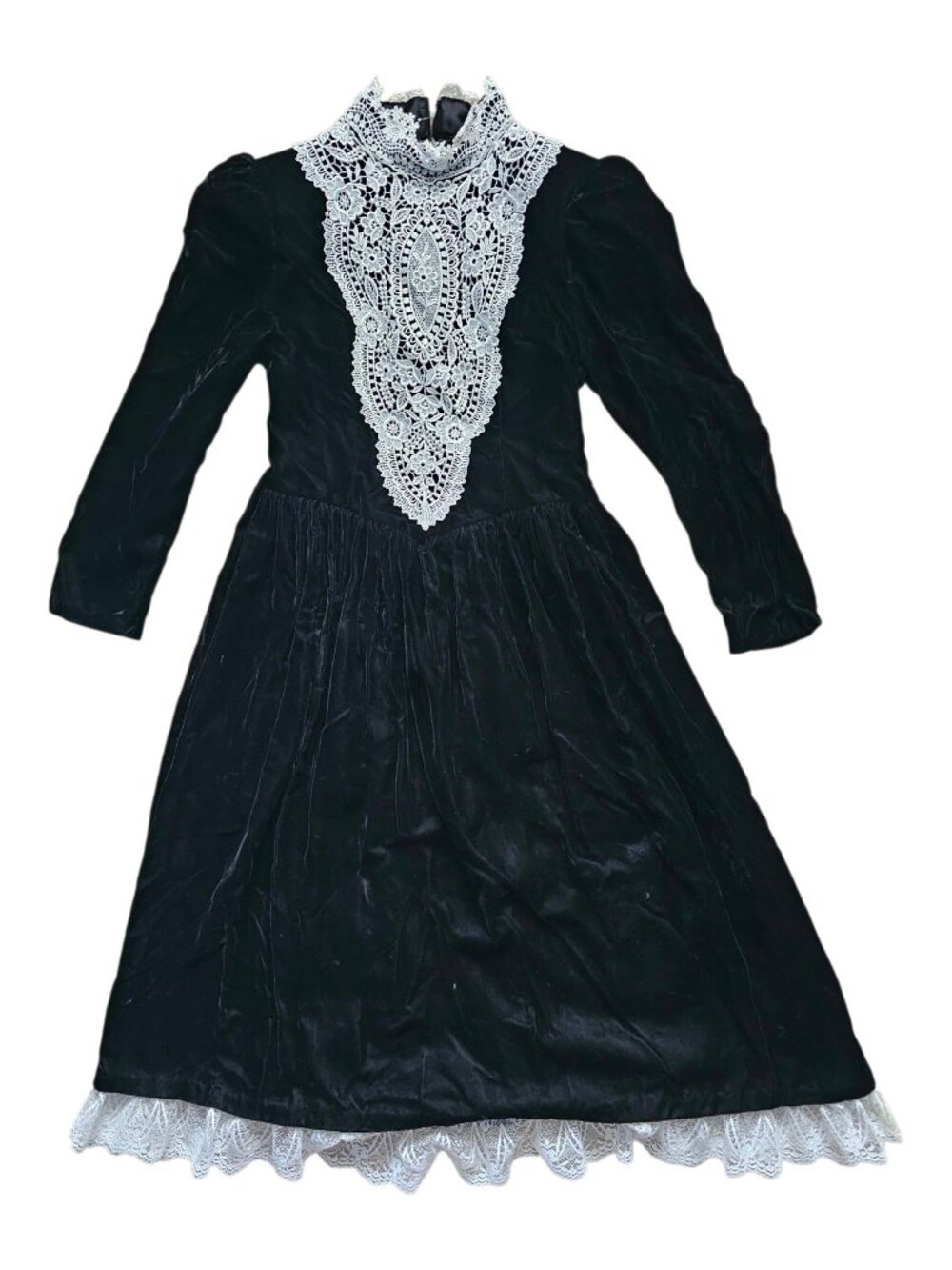 70s - 80s Jessica McClintock for Gunne Sax Victorian lace bib yoke velvet dress